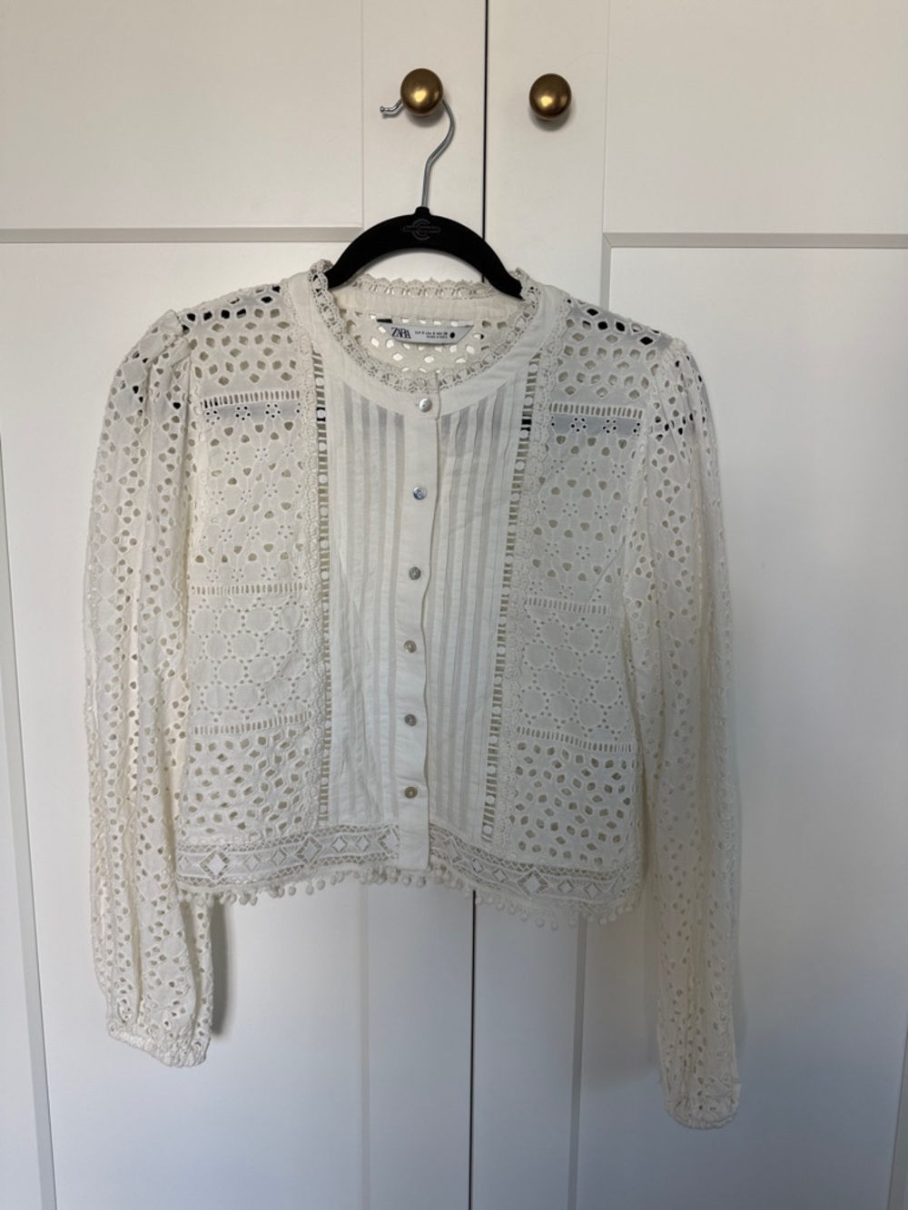 Zara Cream Eyelet Lace Button-Up Blouse